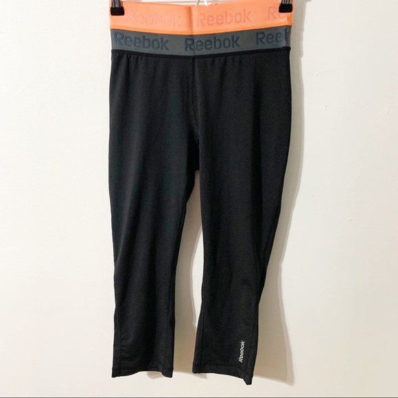 Reebok Aspire Skin Capri Compression Athletic Workout Leggings Pants 🖤🩶🧡 - Picture 2 of 9